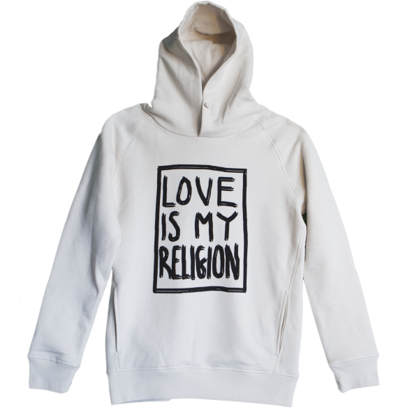 Unisex statement hoodie in vintage white - 85% organic cotton / 15% recycled polyester