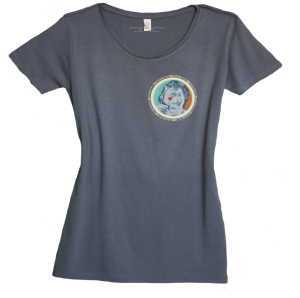 Climate Neutral organic cotton Girl T-shirt in blue jeans. Design by Sammy Slabbinck.