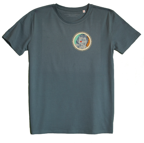 Ocean Blue Men's T-shirt with discharge screen print of design by collage artist Sammy Slabbinck